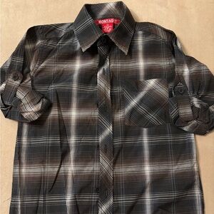 Boys Montage Black and Gray Plaid Button Down Shirt Size 4